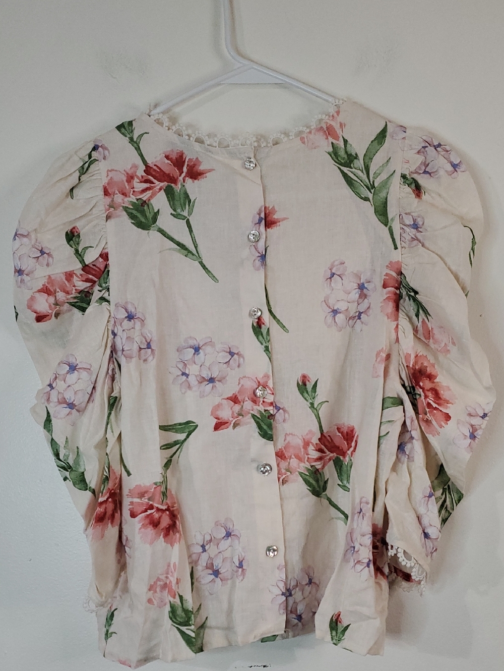Laura Ashley Linen Floral Puff Sleeve Blouse Size Med Romantic Cottagecore Resor - Picture 9 of 13